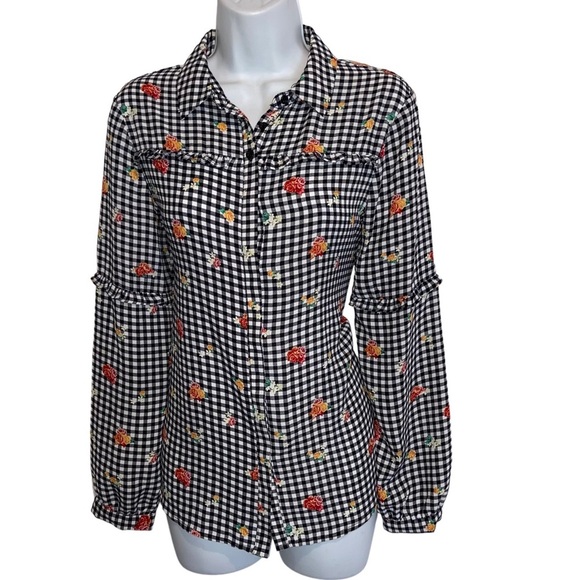 Zac & Rachel Floral Check Button Down Shirt - women’s Small - Picture 6 of 14